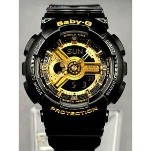 Casio Baby-G BA-110-1A Glossy Black Gold Analog Digital 100M Women's Watch NIB